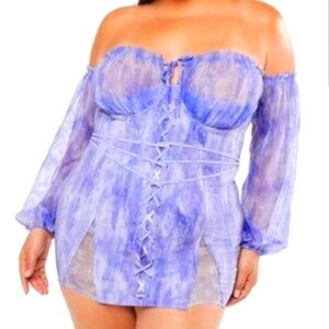 Savage x Fenty Watercolor Tie Dye Corset Dress Size 3X Lace-up Back Purple NWOT